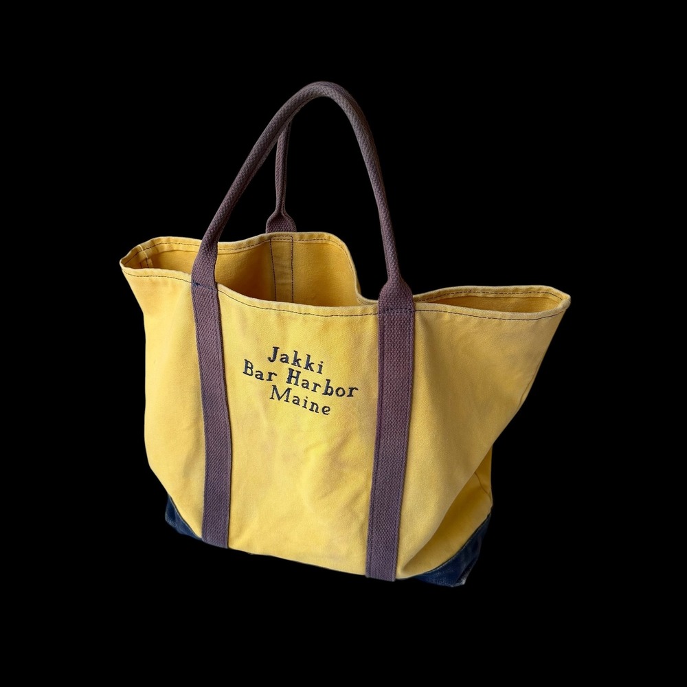 Vintage Bar Harbor Canvas Co Handmade Yellow Navy Heavy Duty Tote Bag Maine